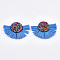 Raffia Tassel Big Pendant, with Non-Woven Fabric and Resin Rhinestone, Fan Shape, Dodger Blue, 54~60x69~77x4~5mm, Hole: 1.2mm