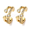 Brass Micro Pave Clear Cubic Zirconia C-Shaped with Heart Cuff Earrings EJEW-D328-05G-02-4