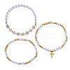 3Pcs Imitation Pearl Letter & Metal Cross Multi-Strand Bracelet Sets NP1361-5
