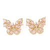 Rack Plating Brass with Cubic Zirconia Stud Earrings for Women EJEW-G394-06G-04-2