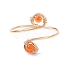 Round Natural Gemstone Braided Open Cuff Ring RJEW-JR00503-7