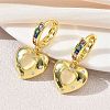 Brass Micro Pave Cubic Zirconia and Cat Eye Beads Heart Hoop Dangle Earrings KK-CBAD9DF-01G-3