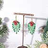 Christmas Leaf Glass Pearl Dangle Earrings EJEW-TA00739-1