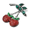 Cherry with Leaf Alloy Rhinestone Hanging Chain Brooch for Backpack Clothes JEWB-L026-07B-2