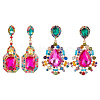 2 Pairs 2 Style Rhinestone Teardrop & Rectangle Dangle Stud Earrings EJEW-AN0002-98-1