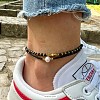 Bohemian Style Plastic Pearl & Brass Cube & Glass Seed Beaded 2-Strand Anklets FS-WG67DAF-01-2