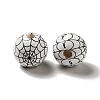 Halloween Printed Spider Webs Colored Wood European Beads WOOD-K007-04G-3
