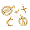 5Pcs 5 Styles Rack Plating Brass with Cubic Zirconia Pendants KK-TA0008-64-2