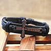 Adjustable Cross with Word Iron Braided Leather Cord Bracelets BJEW-P0001-02B-4