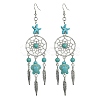 Web with Feather Alloy Chandelier Earrings EJEW-JE05464-01-1