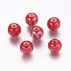 Pearlized Red Handmade Porcelain Round Beads X-PORC-D001-10mm-15-1