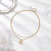Brass Pave Clear Cubic Zirconia Moon with Star Pendant Necklaces NJEW-JN05383-1