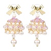 Naturla Shell Pearl Bell with Alloy Bowknot Dangle Stud Earrings EJEW-MZ00089-1