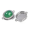 Natural Green Onyx Agate(Dyed & Heated) Oval Connector Charms KK-U043-50P-02-2