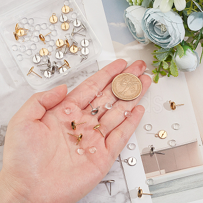 40Pcs 2 Color Ion Plating(IP) 304 Stainless Steel Stud Earring Settings STAS-GA0001-25-1
