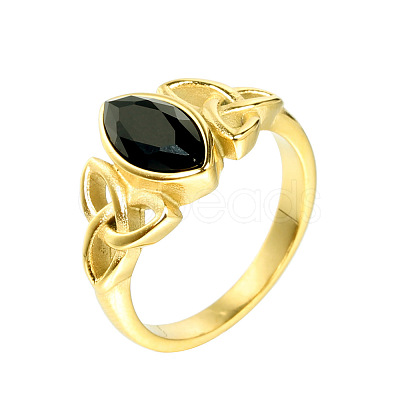 Horse Eye & Knot 304 Stainless Steel with Cubic Zirconia Finger Rings FS-WG8EA45-09-1