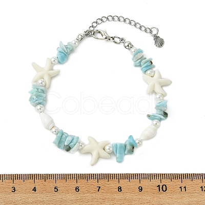 Shell Pearl & Synthetic Turquoise & Natural Larimar Beaded Bracelets for Women BJEW-JB14111-1