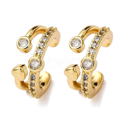 Brass Micro Pave Clear Cubic Zirconia C-Shaped with Heart Cuff Earrings EJEW-D328-05G-02-1