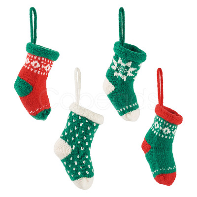 4Pcs 4 Styles Christmas Polyester Socks Pendant Decorations AJEW-TA0003-29A-1