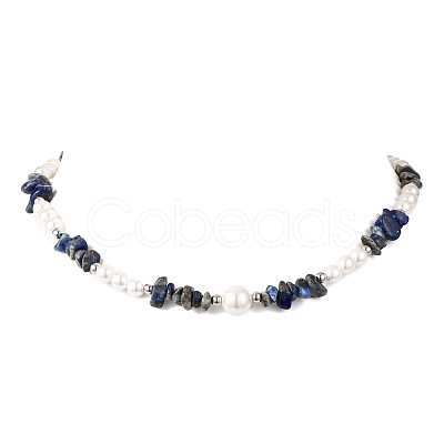 Natural Lapis Lazuli Chip Beads Bracelets & Necklaces Sets SJEW-JS01357-02-1