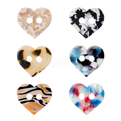 6Pcs 6 Colors Cellulose Acetate Buttons BUTT-HS0001-06-1