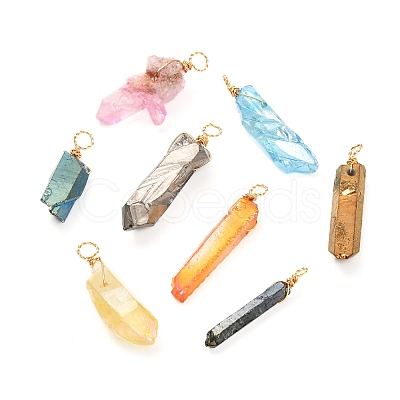 Electroplated Natural Quartz Crystal Pendants PALLOY-JF01009-1