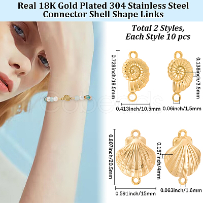 20Pcs 2 Styles 304 Stainless Steel Connector Charms STAS-BBC0007-67G-1