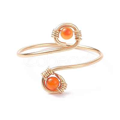 Round Natural Gemstone Braided Open Cuff Ring RJEW-JR00503-1