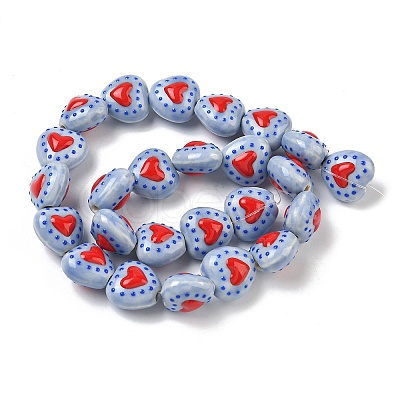 Heart Pattern Handmade Porcelain Enamel Beads PORC-G016-03M-1