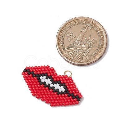Handmade Glass Seed Beads Lip Pendants PALLOY-CJ00136-1