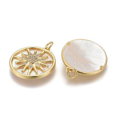 Brass Micro Pave Clear Cubic Zirconia Shell Pendants ZIRC-Z001-04G-1