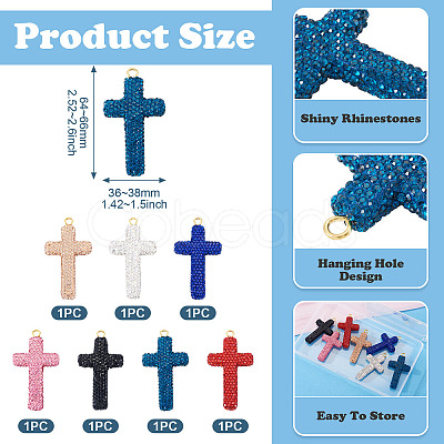 8Pcs 8 Colors Handmade Polymer Clay Pave Rhinestone Big Pendants RB-BT0001-03-1
