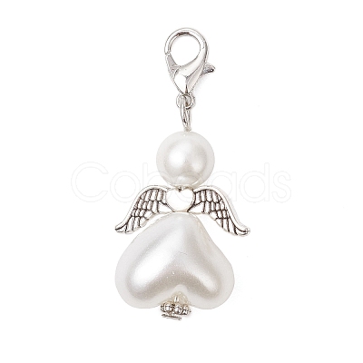 Heart Angel Glass Pearl & ABS Plastic Imitation Pearl Pendant Decorations HJEW-JM03565-01-1