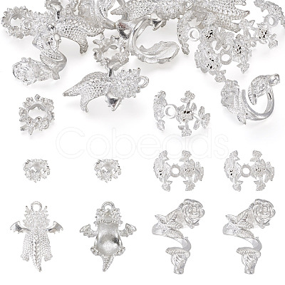 20Pcs 4 Styles Alloy Bead Caps & Pendant Cabochons Settings FIND-TA0010-07-1