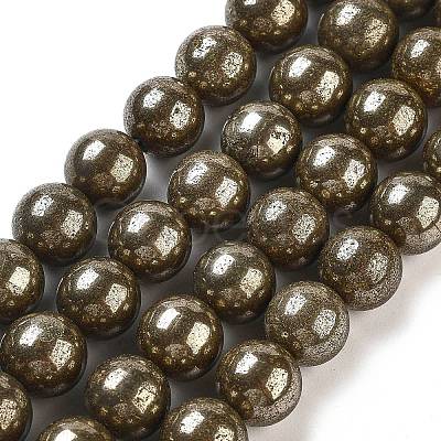 Natural Pyrite Round Beads Strands G-F197-10-10mm-1