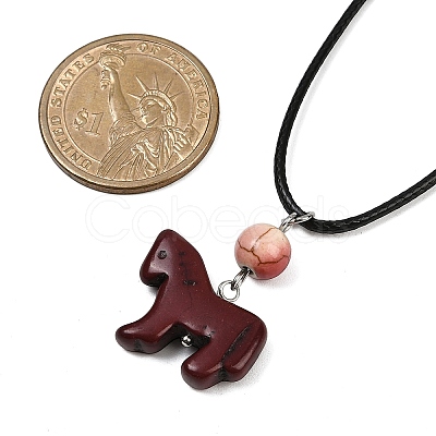 Dyed Synthetic Turquoise Horse Pendant Black Waxed Cord Necklaces NJEW-JN05430-02-1