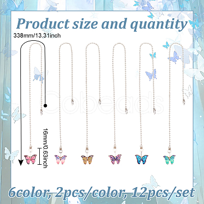 12Pcs 6 Colors Butterfly Alloy Enamel Charms Ceiling Fan Pull Chain Extenders HJEW-GO00070-1