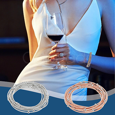 20Pcs 2 Colors Stainless Steel Satellite Chains Stretch Bracelets Set for Women BJEW-UN0001-35-1