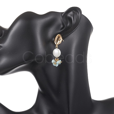 Shell Shape Natural Larimar Dangle Stud Earrings EJEW-JE07054-1
