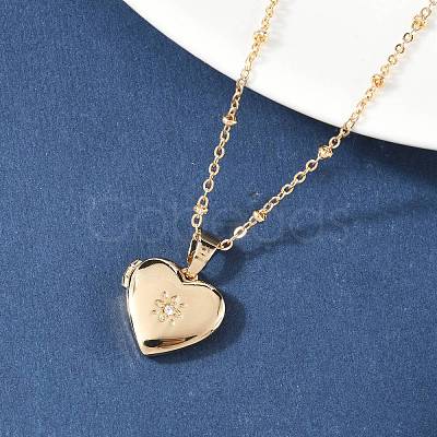304 Stainless Steel Pave Clear Cubic Zirconia Heart Locket Pendant Necklaces for Women NJEW-Z077-01G-1