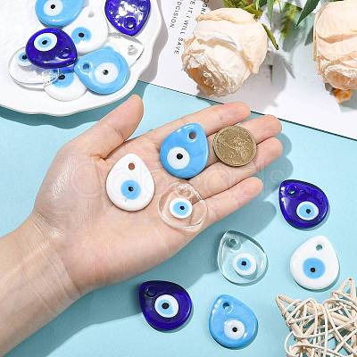 16Pcs 4 Colors Handmade Lampwork Evil Eye Pendants LAMP-FS0001-69-1