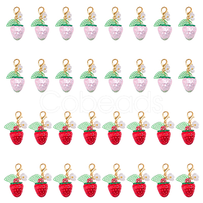 32Pcs Transparent Acrylic Strawberry Pendant Decorations HJEW-HY0001-24-1