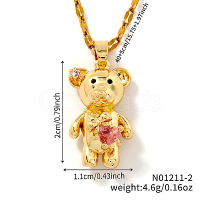 Brass Pave Cubic Zirconia Cute Bear Pendant Necklaces for Women ZL7523-2-1