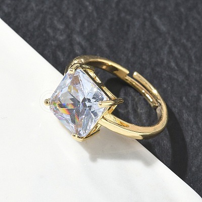Brass & Clear Cubic Zirconia Finger Rings CU-CBA7E55-13G-1