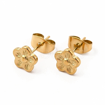 304 Stainless Steel Flower Stud Earrings for Women EJEW-C004-07G-1