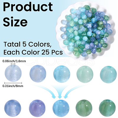125Pcs 5 Colors Resin UV Reactive Beads RESI-PA0001-33C-1