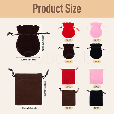 24Pcs 8 Styles Gourd & Rectangle Velvet Drawstring Packing Bags TP-TA0001-07A-1
