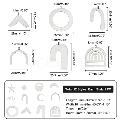 12Pcs 12 Style 201 Stainless Steel Chandelier Component Links STAS-UN0022-66-1