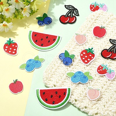 16Pcs 8 Styles Fruits Theme Computerized Embroidery Cloth Iron on Sew on Patches DIY-YW0018-24-1