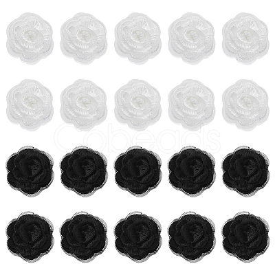 20Pcs 2 Colors 3D Rose Flower Polyester Computerized Embroidered Ornament Accessories DIY-FG0007-96-1